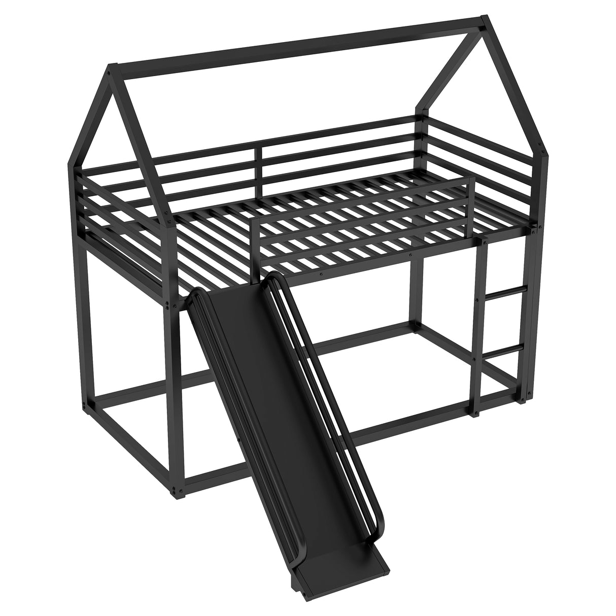 Twin over Twin House Bunk Bed with Ladder and Slide,Black - V.I.P Digital Presence