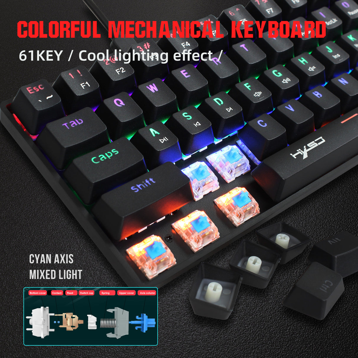 Mechanical 61 keyboard wired blue axis office keyboard gaming gaming illuminated RGB mechanical keyboard - V.I.P Digital Presence