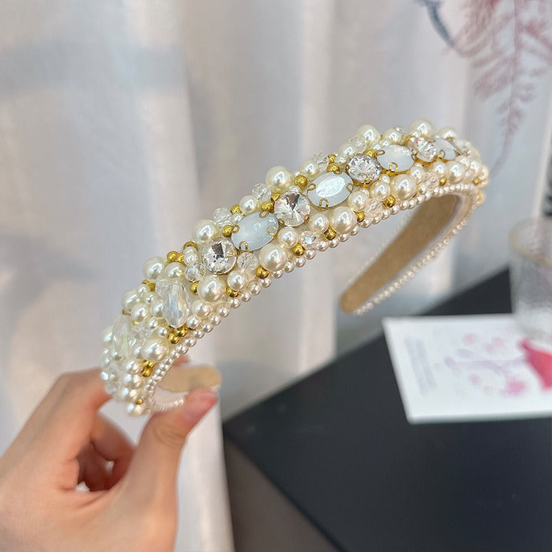 New handmade beaded crystal pearl retro exaggerated internet celebrity hot selling thin edge hair accessories - V.I.P Digital Presence