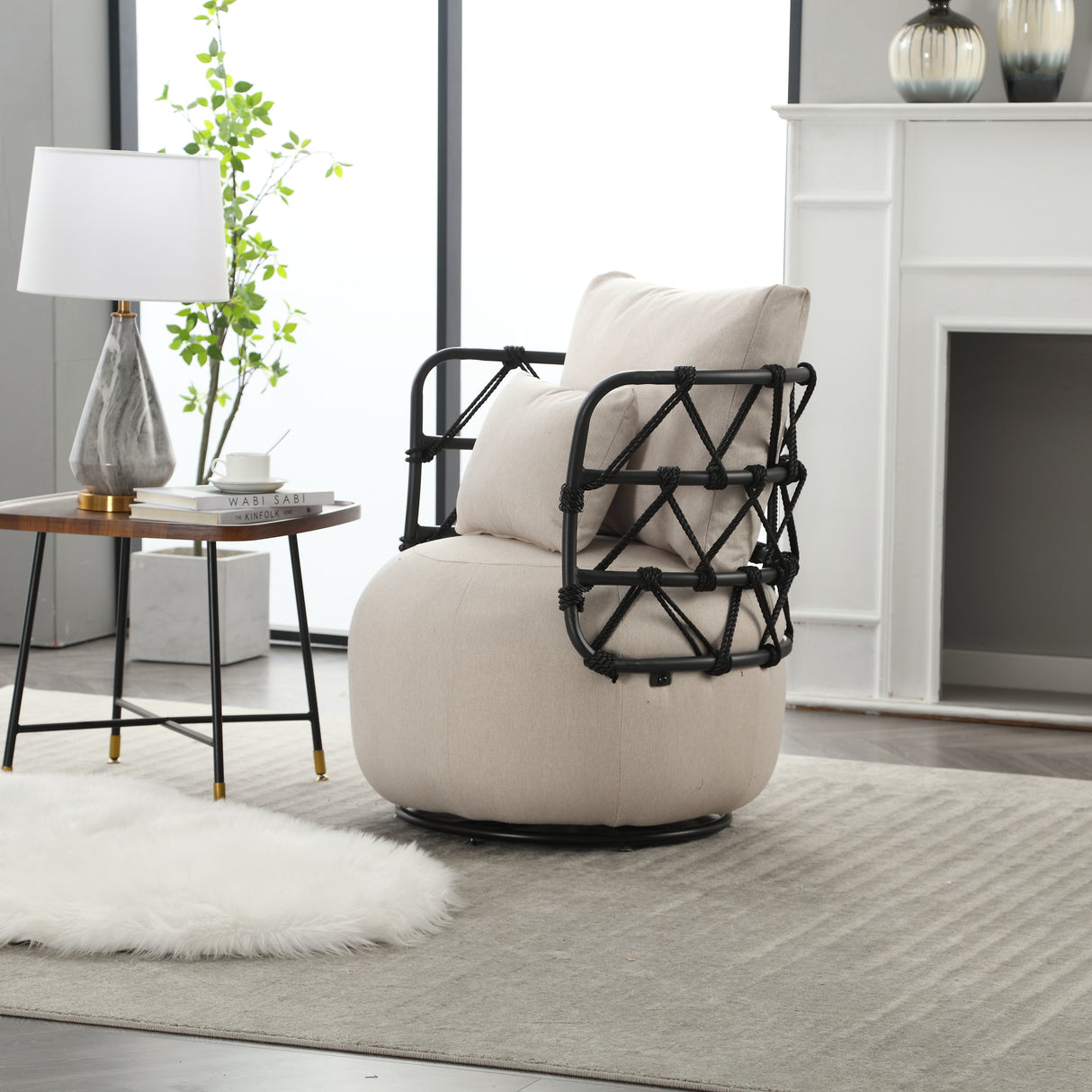 COOLMORE Upholstered Tufted Living Room Chair Textured Linen Fabric Accent Chair with Metal Stand - V.I.P Digital Presence