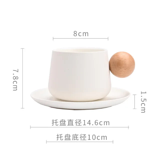 Ceramic Coffee Cup and Saucer Set Espresso Cups Light Luxury Wooden Handle Afternoon Tea Mug Female Original Mugs Couple Gifts - V.I.P Digital Presence