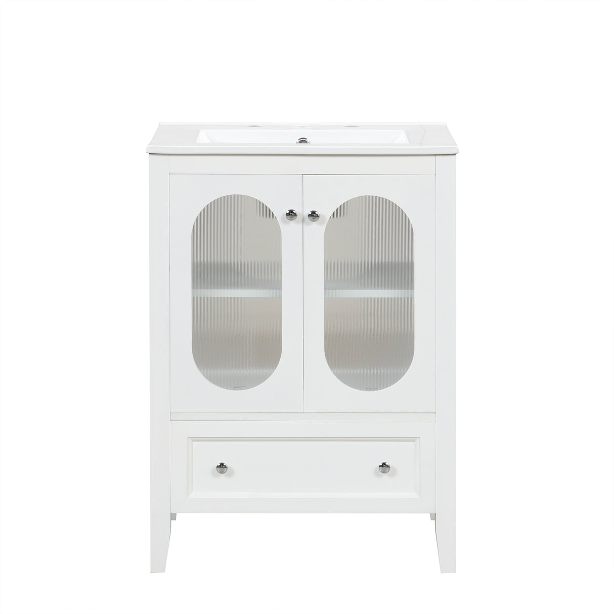 24" Bathroom Vanity with Sink, Bathroom Vanity Cabinet with One Drawer and Doors, Adjustable Shelf, Solid Wood and MDF, White - V.I.P Digital Presence