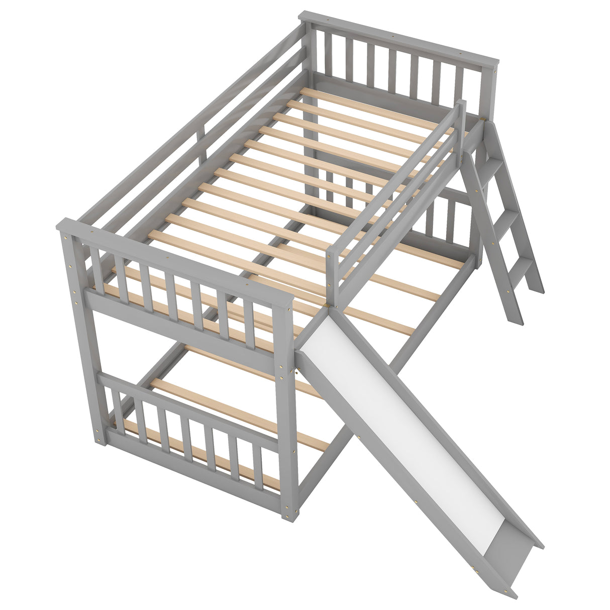 Twin over Twin Bunk Bed with Convertible Slide and Ladder Gray