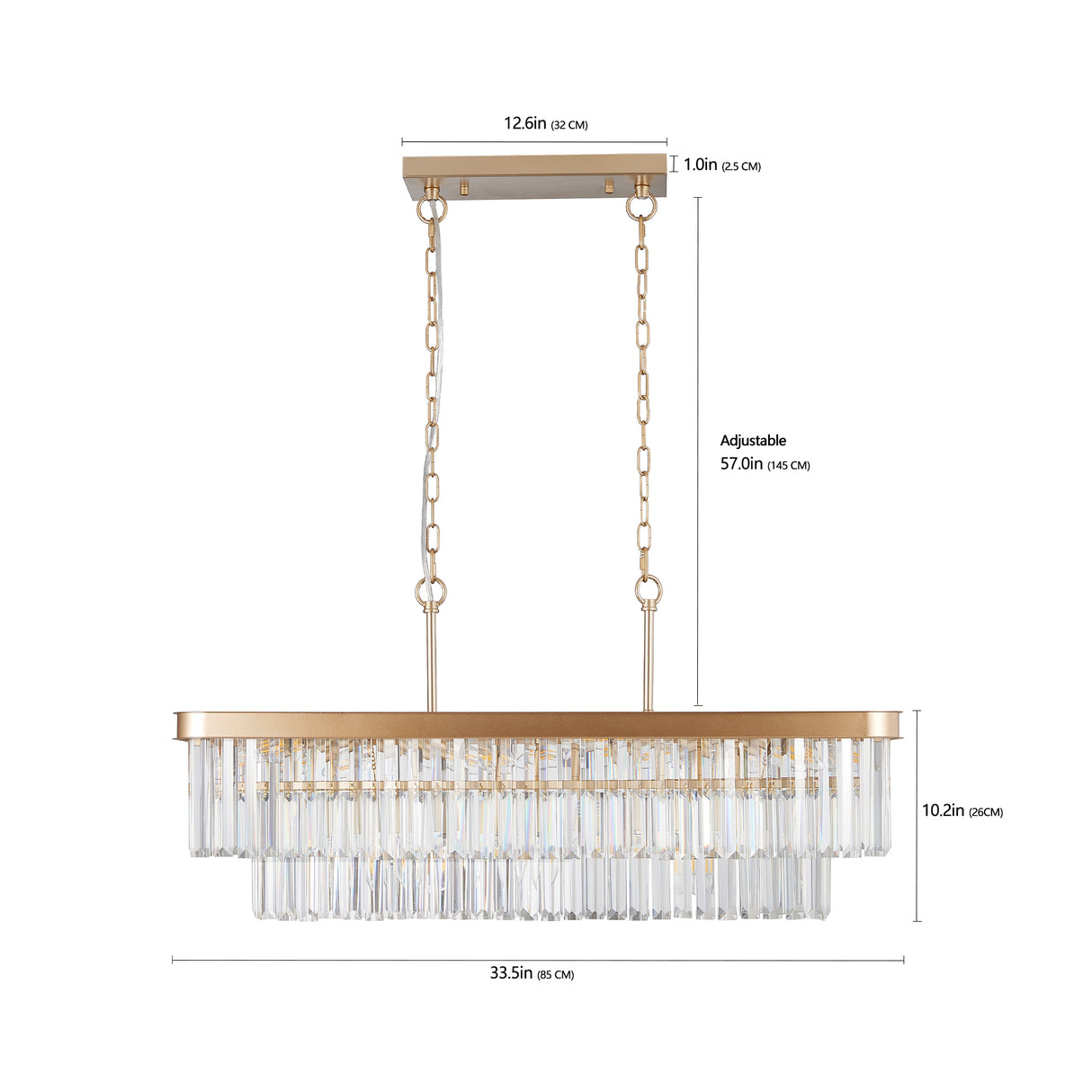 Chandeliers,Rectangular Crystal Chandelier Adjustable,E12 Modern Industrial Crystal Lights (Bulb Not Included) - V.I.P Digital Presence