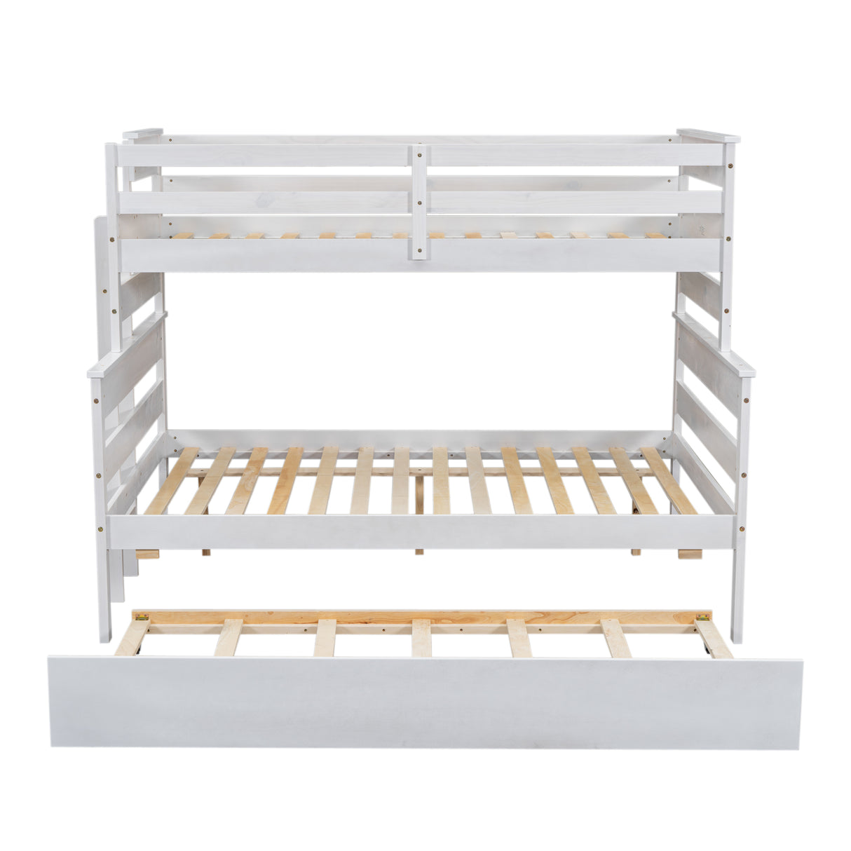 Wood Twin over Full Bunk Bed with Twin Size Trundle White