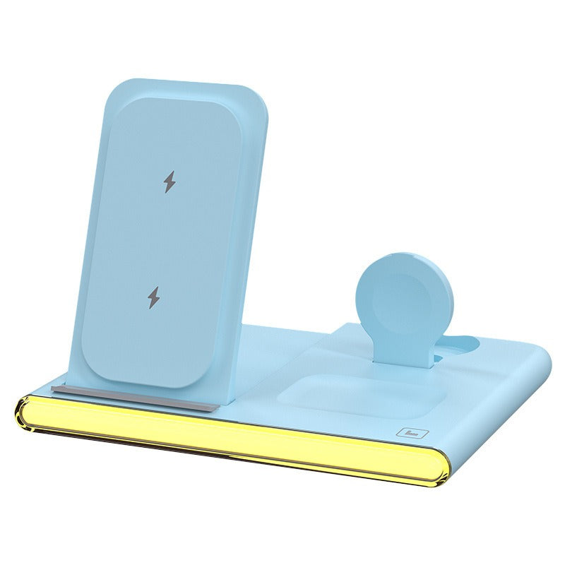 Cargador inalámbrico plegable 3 en 1 compatible con carga inalámbrica de Apple y Samsung.