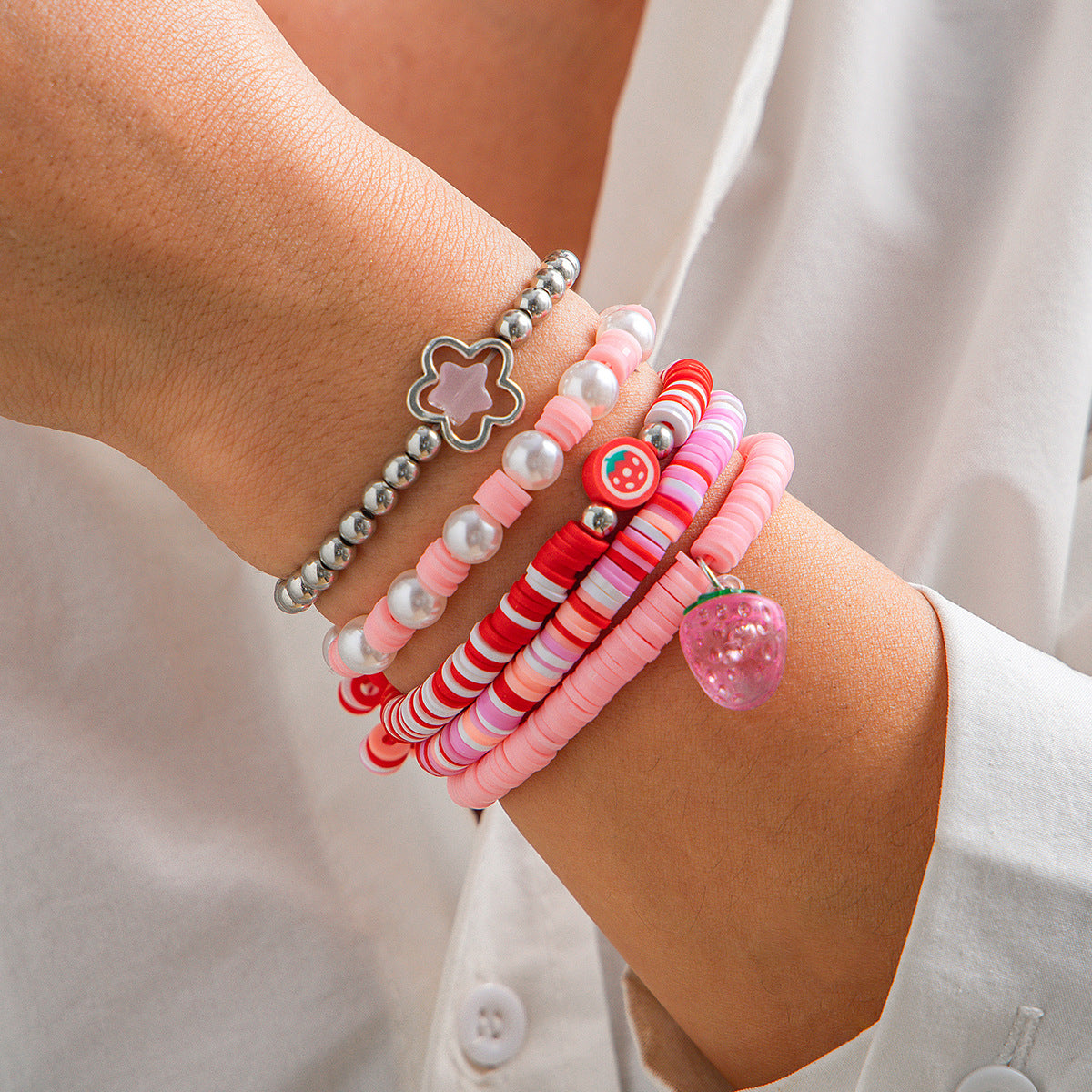 Sweet acrylic bead bracelet with cute strawberry soft ceramic CCB bracelet set - V.I.P Digital Presence