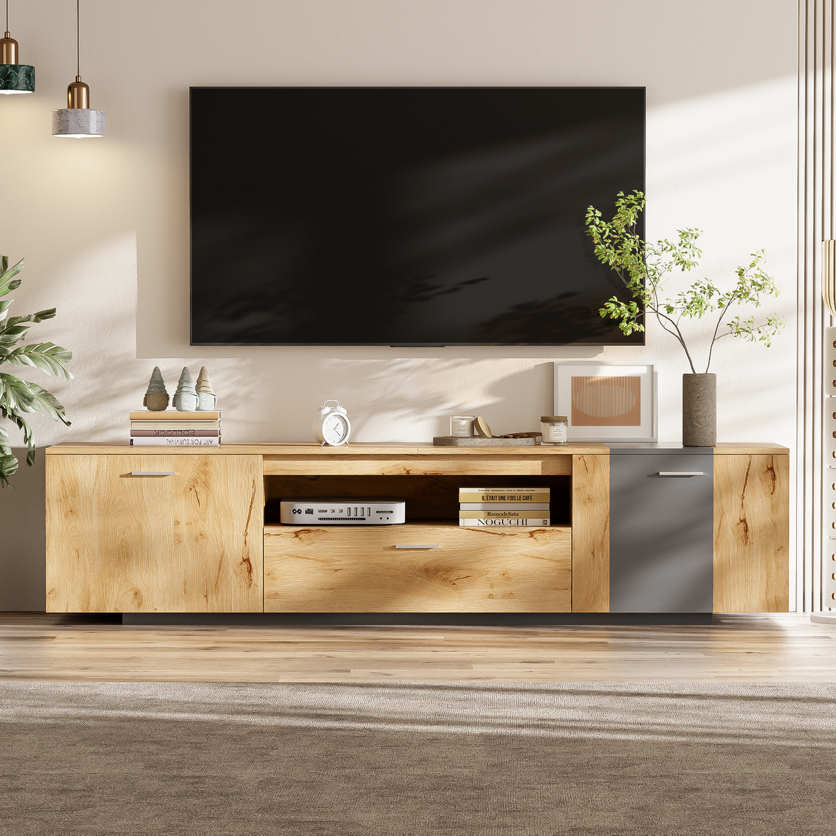 70 inch modern TV stand with 3 cabinets and drawers, entertainment center can accommodate TVs under 80 inches - V.I.P Digital Presence