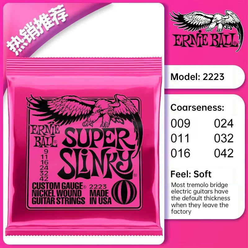 6 sets of Ernie Ball Slinky guitar strings (models 2003, 2215, 2223, 2221, nickel - wound) for electric & acoustic guitars - V.I.P Digital Presence