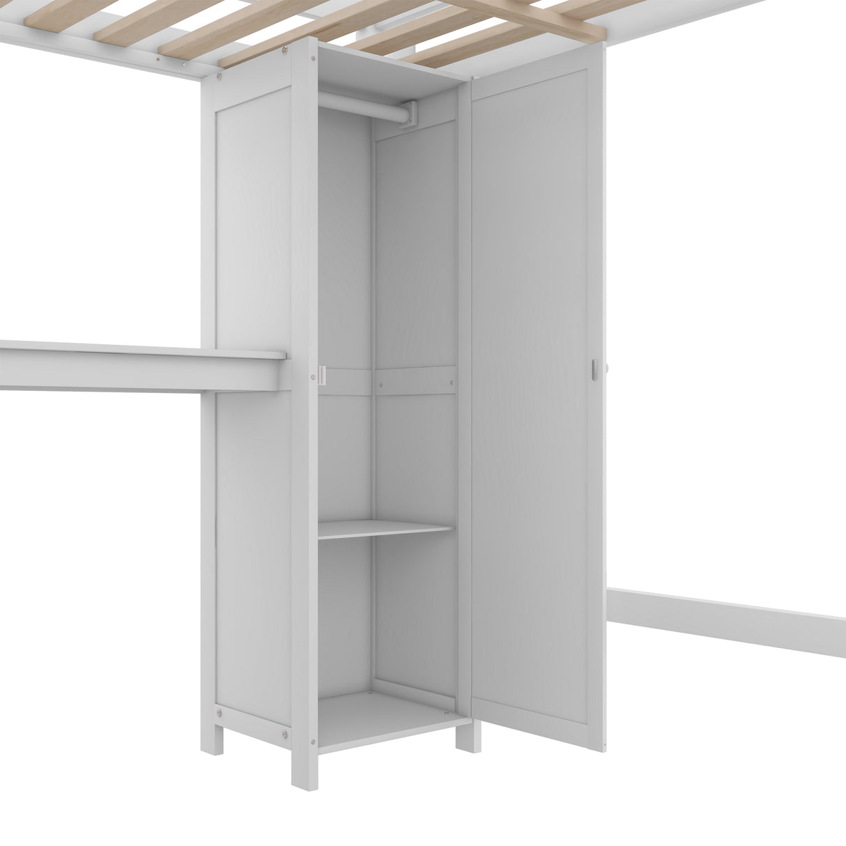 Wood Loft Bed with Cabinet and Bookshelf, Full Size Loft with Wardrobe and Desk for Kids,White - V.I.P Digital Presence