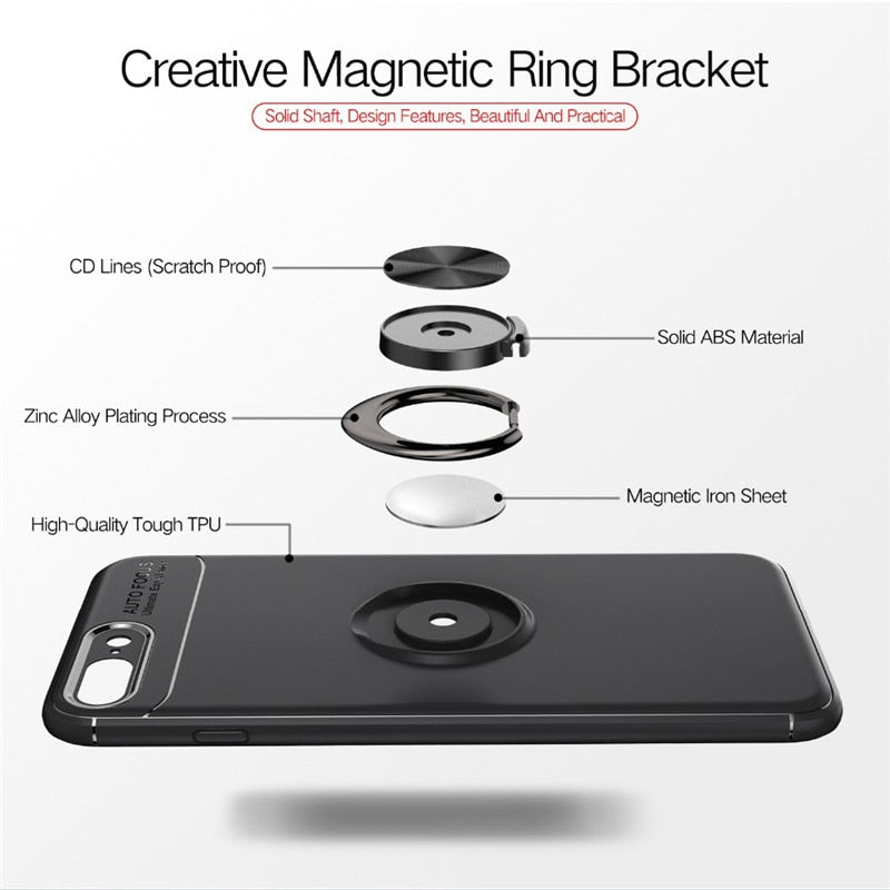 Phone Case Ultra Slim Silicon Armor Anti-knock Car Magnetic Metal Ring Bracket Cell Phone Shell Case for IPhone X 6/6S 7/8 Plus - V.I.P Digital Presence