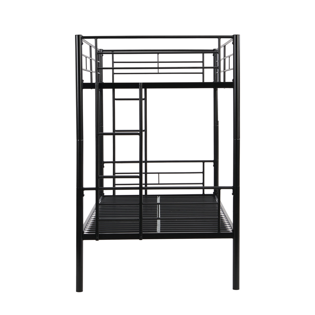 Double decker bed, size above twin bed, with 2 ladders and full-length guardrail, metal, storage space, black - V.I.P Digital Presence