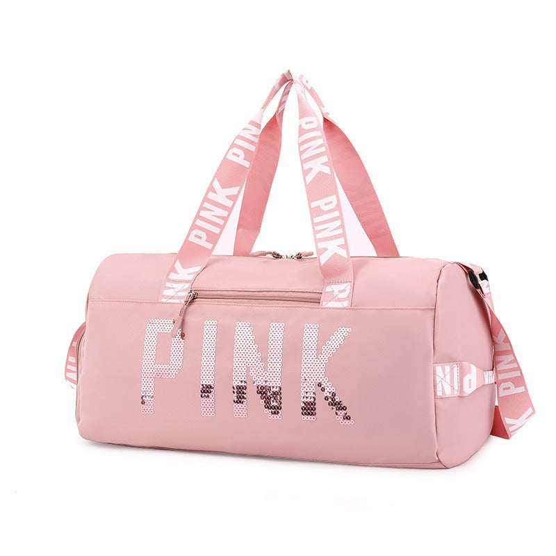 New fitness bag, shoe compartment, dry wet separation bag, sports travel bag, shiny pink letter single shoulder crossbody bag - V.I.P Digital Presence