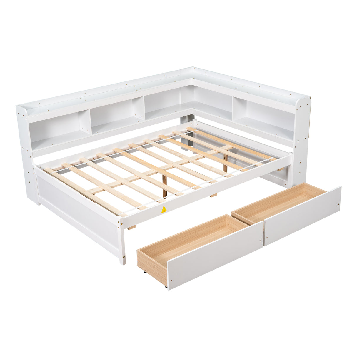 Full Bed with L-shaped Bookcases, Drawers ,White - V.I.P Digital Presence