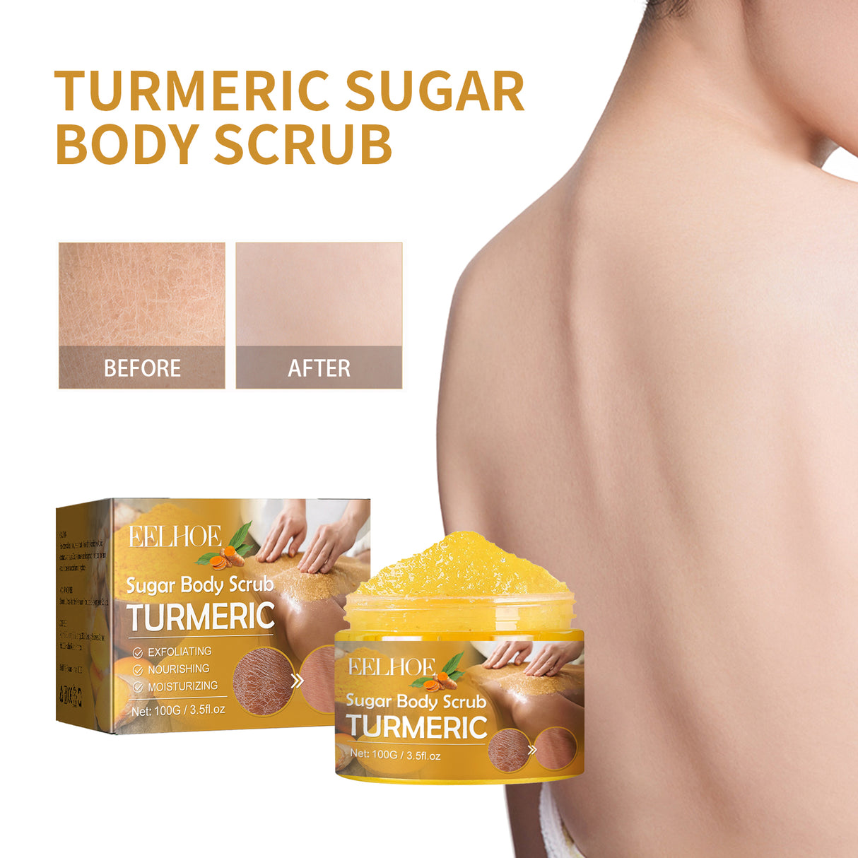 Turmeric Sugar Body Scrub, Fade Acne Mark Moisturizing Refreshing Smooth Tender Skin Cleansing Body Exfoliating Scrub - V.I.P Digital Presence