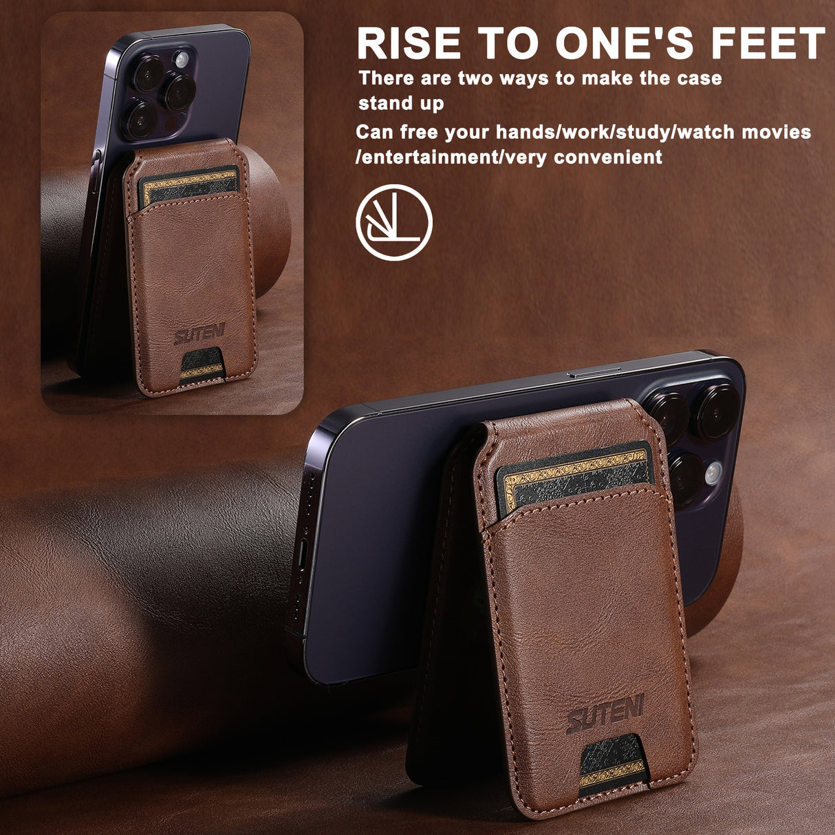 Suitable for Apple 15ProMax Android universal mobile phone magnetic card holder MagSafe magnetic ring PU leather - V.I.P Digital Presence