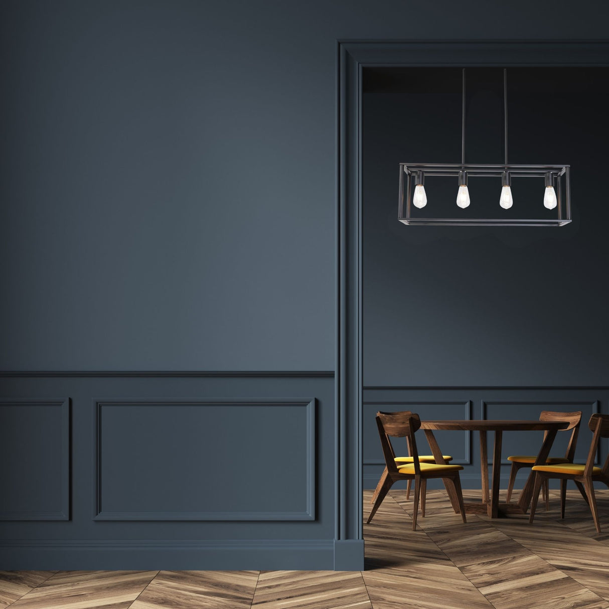 Pendant Lighting 4 Light Industrial Vintage Open Frame Rectangle Chandeliers Modern Black Linear Cage Ceiling Light Fixture - V.I.P Digital Presence