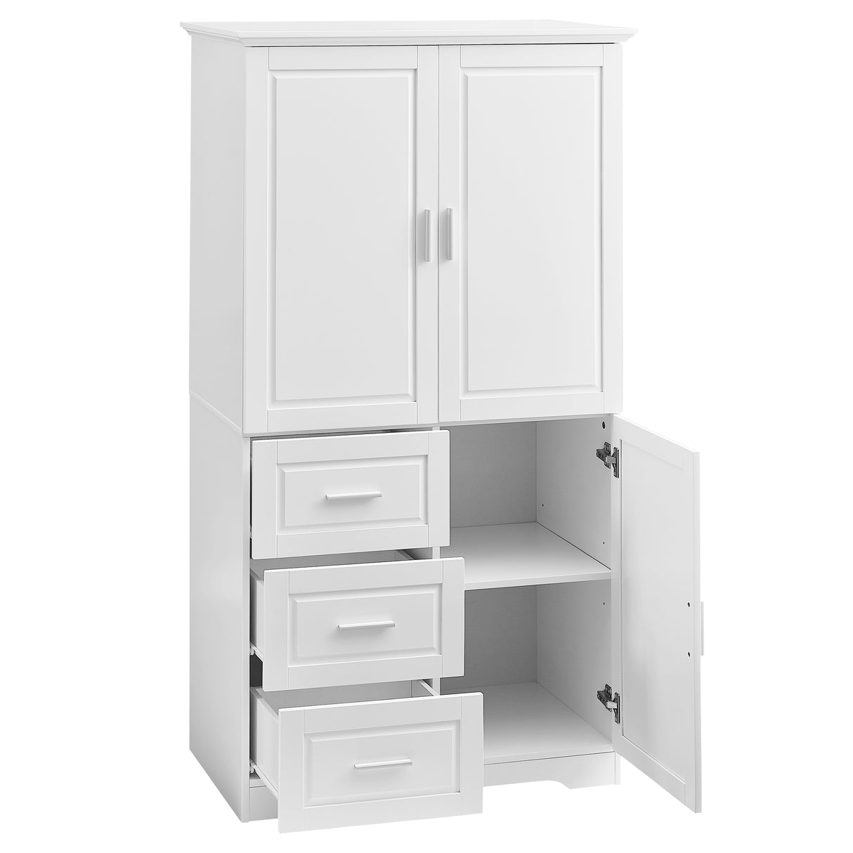 Tall and Wide Storage Cabinet with Doors for Bathroom/Office, Three Drawers, White - V.I.P Digital Presence