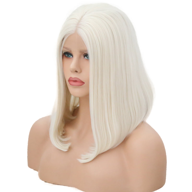 New Ladies 60# Front Lace Bobo Short Curly Lanting Pure White Hair Tail Slightly Curly Wig Headgear - V.I.P Digital Presence