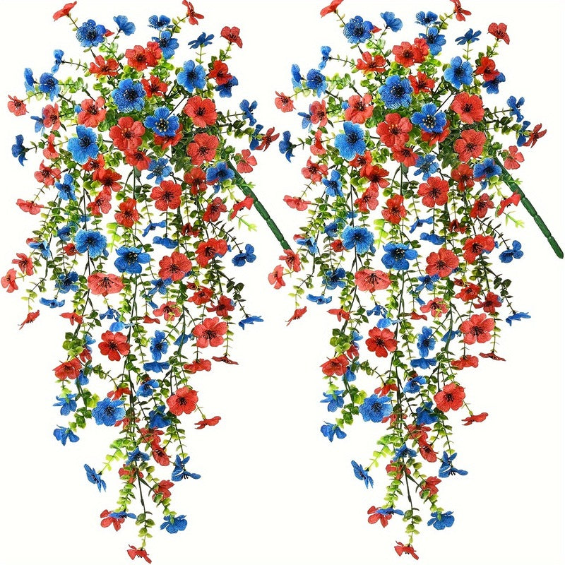 Purple hanging artificial flowers, vines for wedding arch, home, garden, party, autumn decor, fake eucalyptus, plant decor, 2 pc - V.I.P Digital Presence