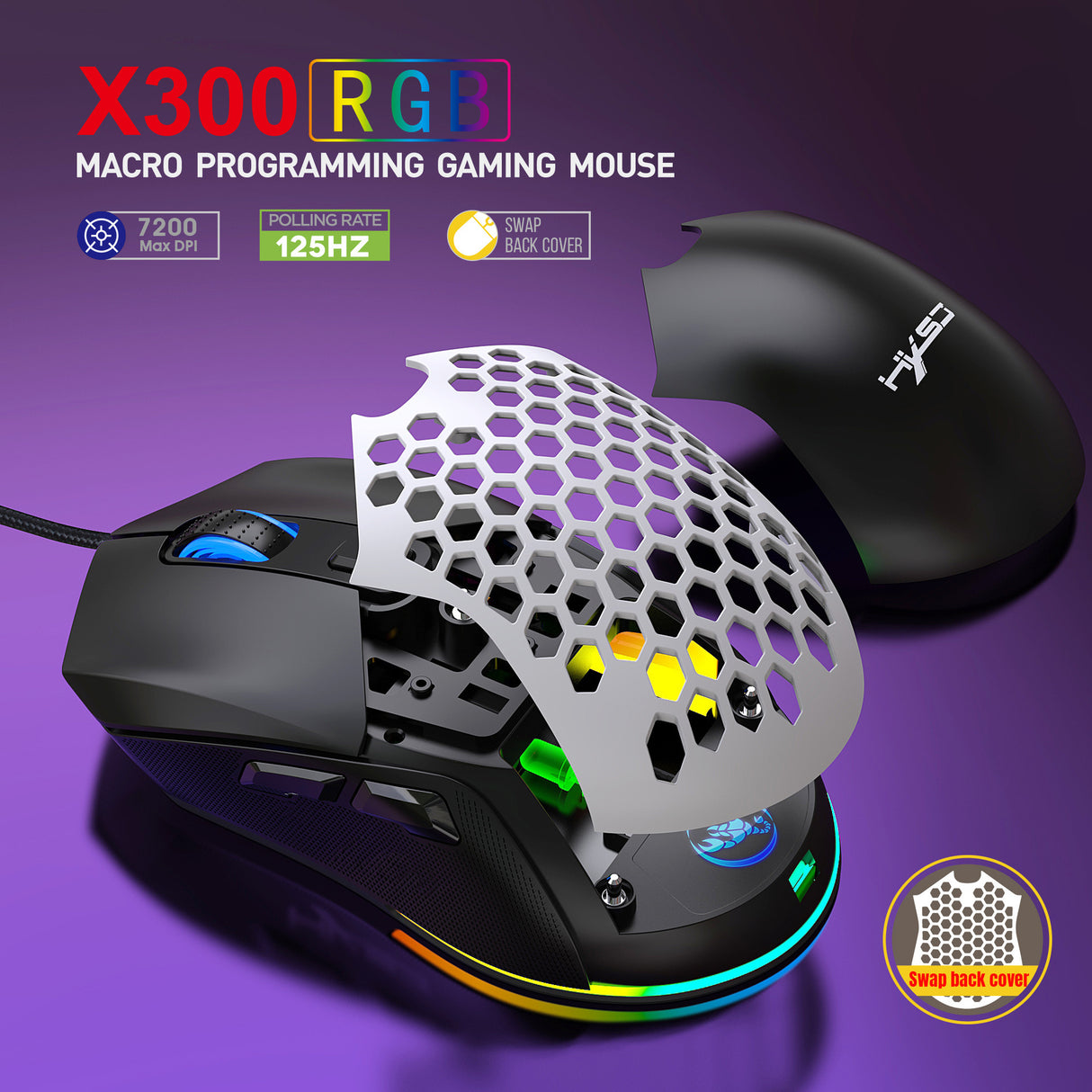 Wired mouse RGB backlight 7200dpi hole gaming mouse interchangeable back cover lightweight - V.I.P Digital Presence