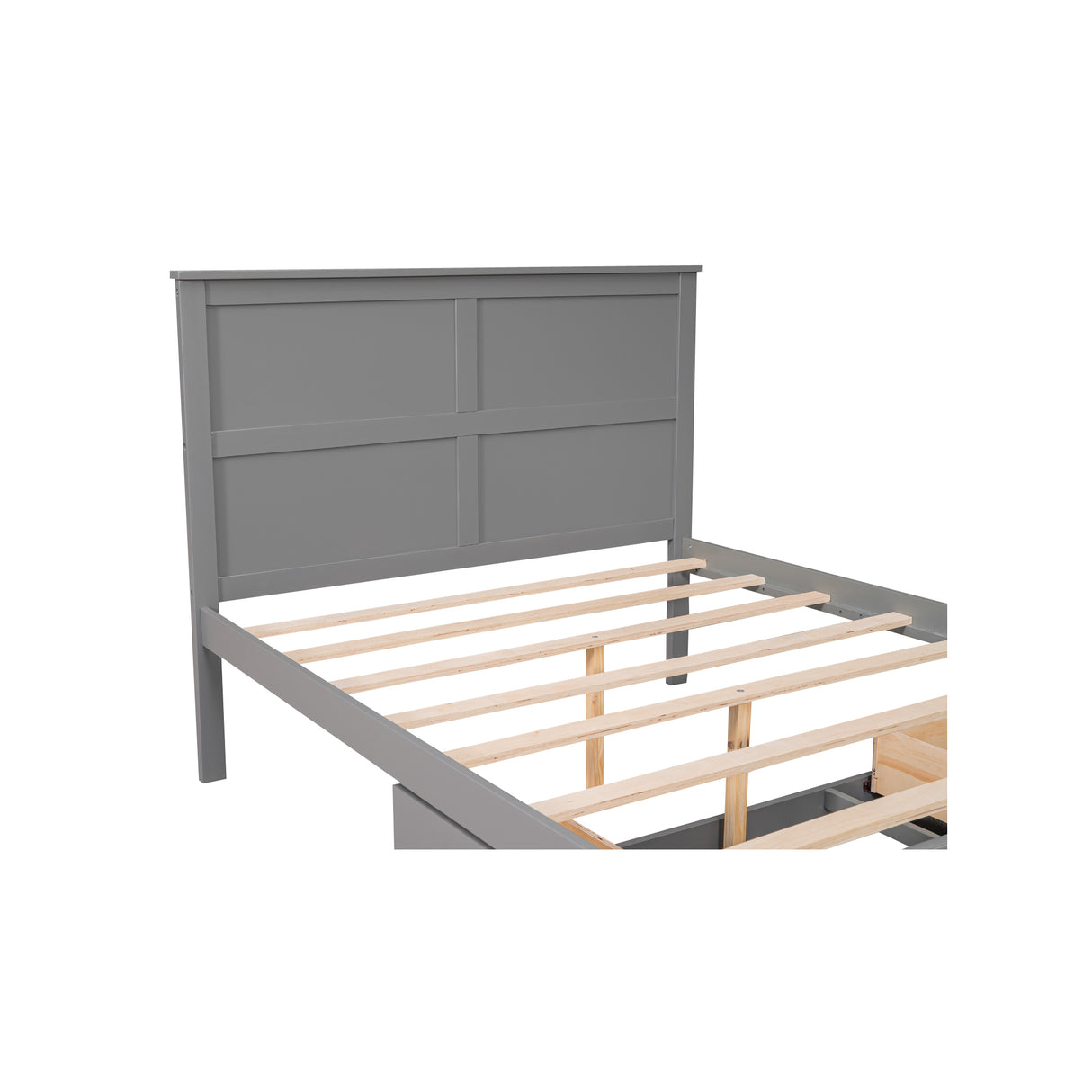 Full Size Platform Bed with Drawer on the Each Side and Shelf on the End of the Bed Gray