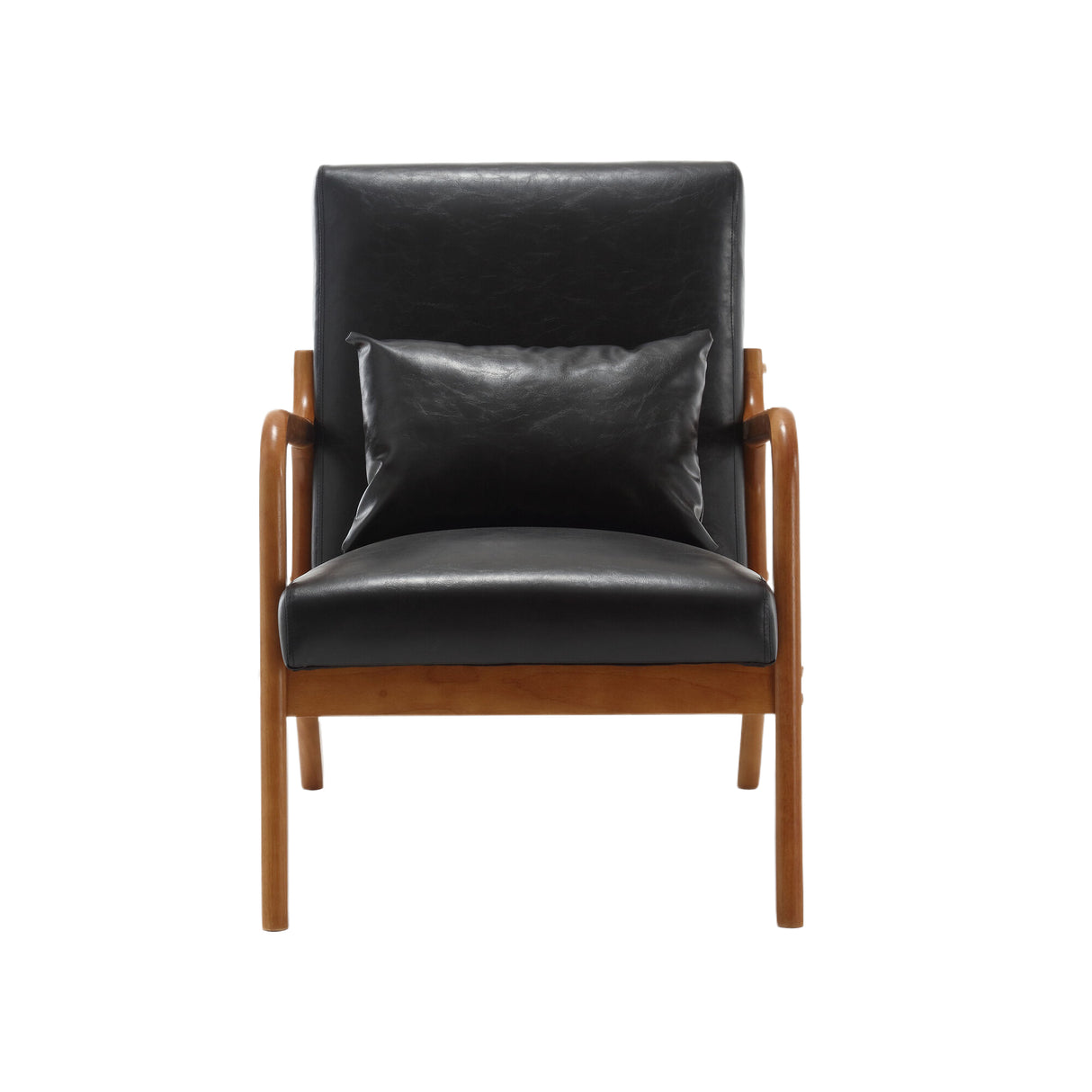 COOLMORE modern style chair, solid wood cushion lounge armchair with a pillow (black PU) - V.I.P Digital Presence