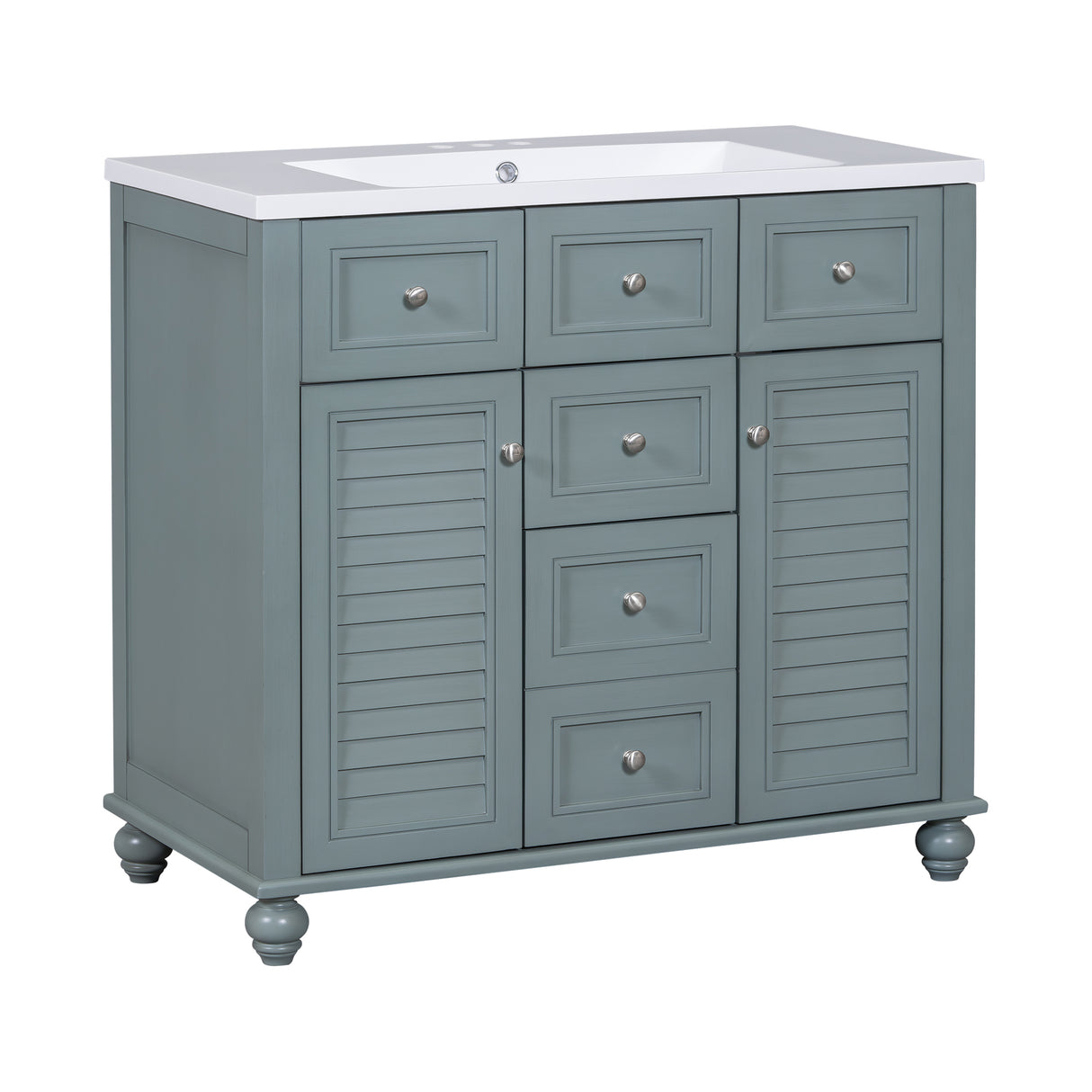 36 "bathroom makeup cabinet with resin sink combination and 2 drawers, with soft closing door, blue color - V.I.P Digital Presence