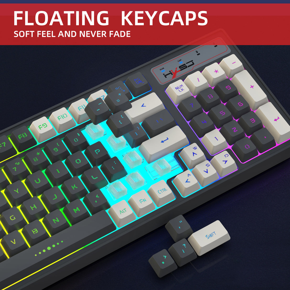 Gaming keyboard RGB backlight two-color keycaps gray and white double color 2.4G wireless membrane keyboard - V.I.P Digital Presence