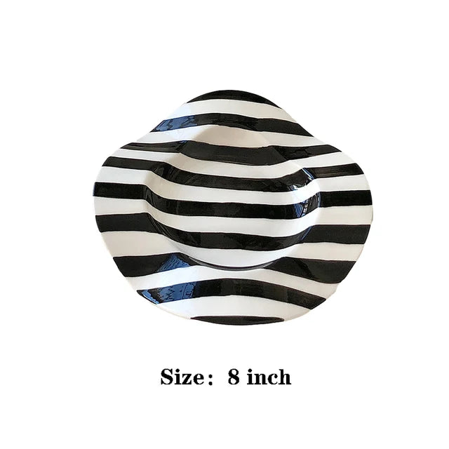 Nordic Ceramic Plate Dot Stripe Irregular Wave Shape Ceramic Dessert Plate Pasta Plate Dinner Plates Ceramic Dish Plates - V.I.P Digital Presence