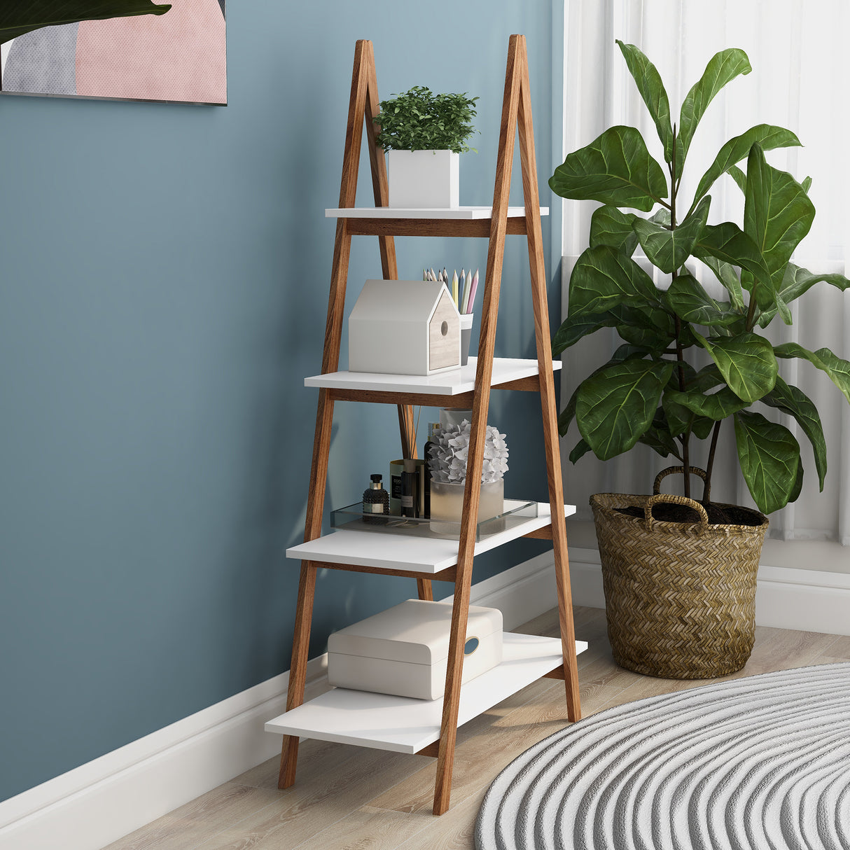 Solid bamboo wood oxford “A”frame ladder display bookshelf - V.I.P Digital Presence