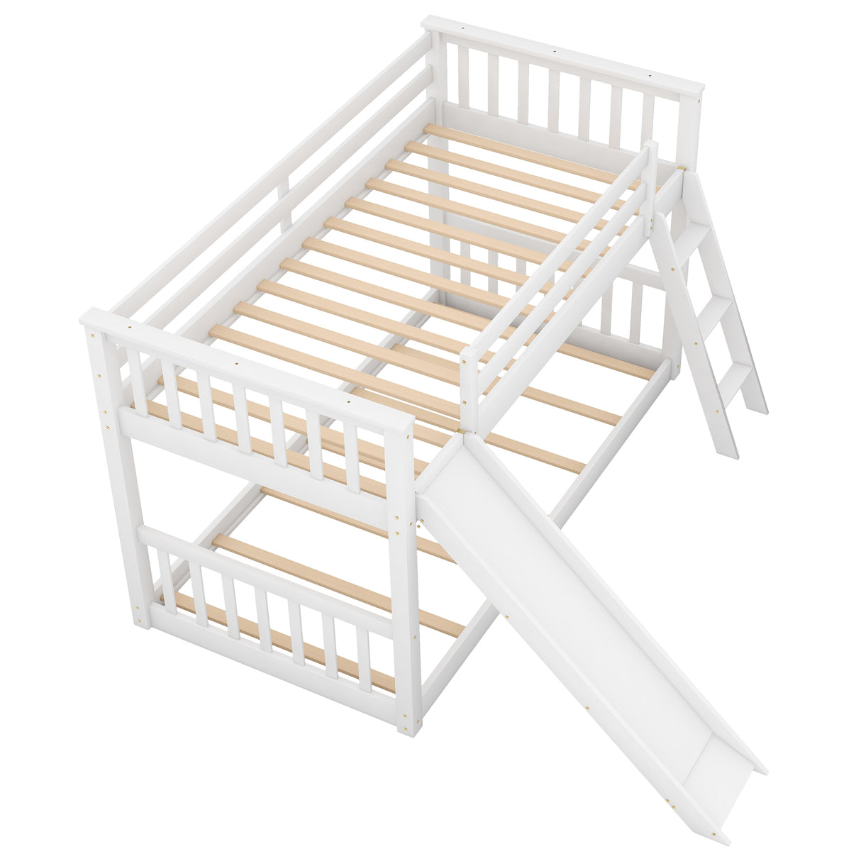 Twin over Twin Bunk Bed with Convertible Slide and Ladder White
