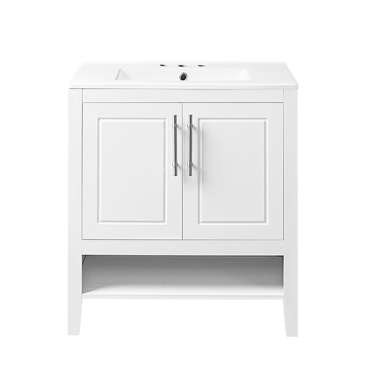 30" Bathroom Vanity with Sink Multi-functional Bathroom Cabinet with Doors and Drawers Solid Frame and MDF Board, White - V.I.P Digital Presence