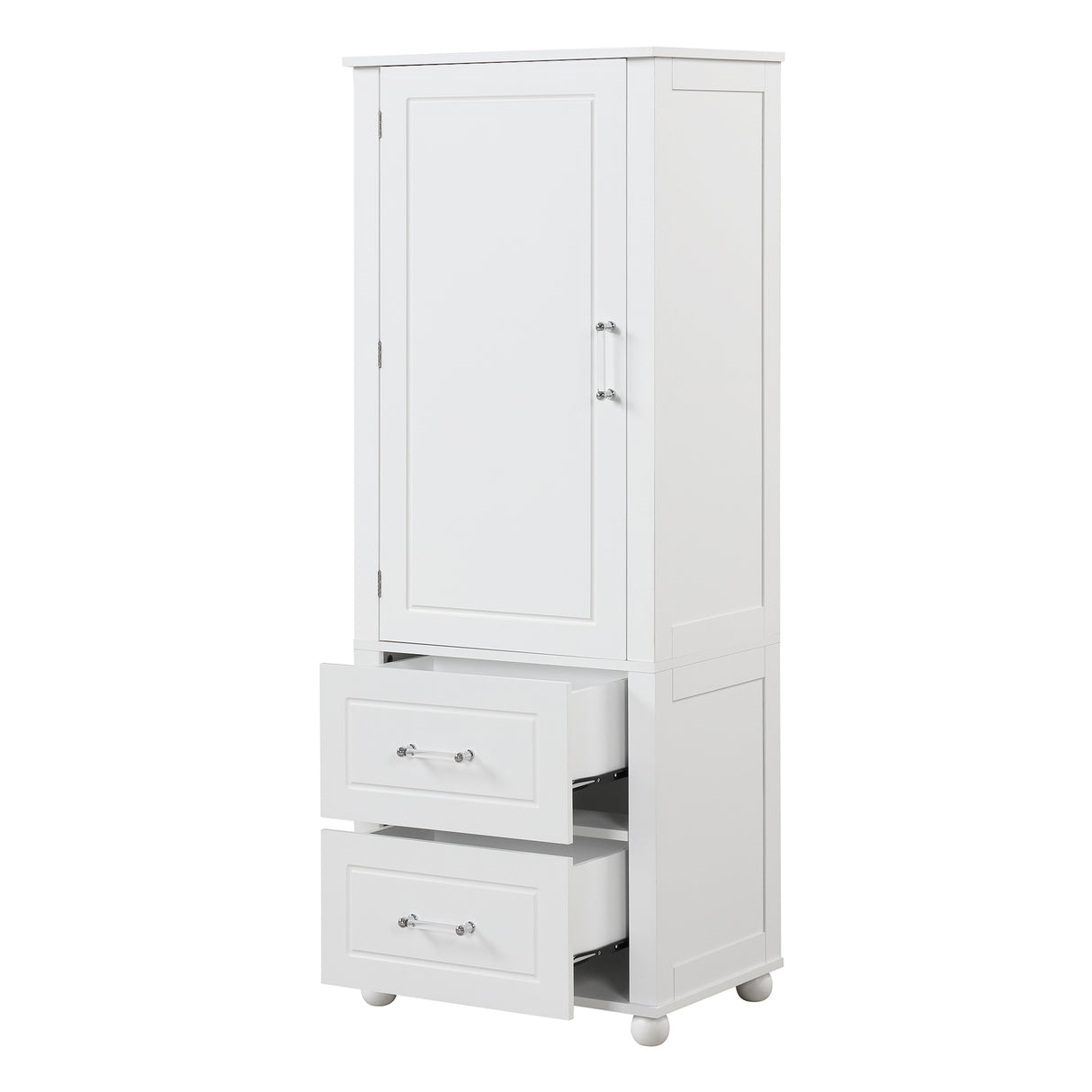 Tall bathroom storage cabinet with two drawers and adjustable shelves for independent storage - V.I.P Digital Presence
