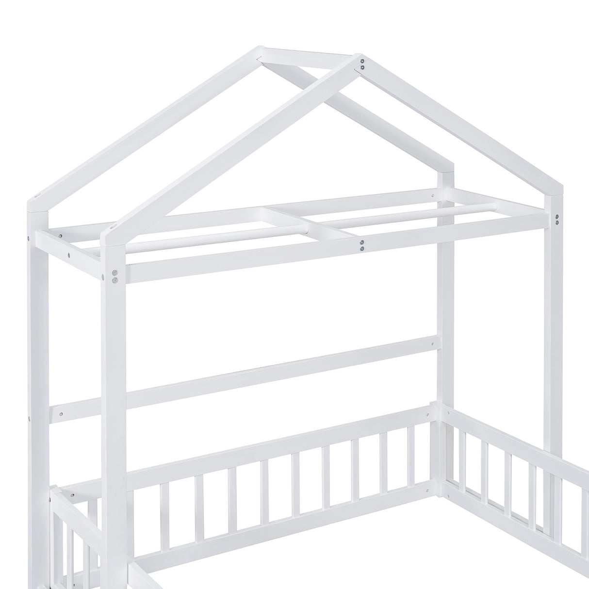 Wooden Full Size Children's Bed with Detachable Headboard and Integrated Clothes Drying Rack, White - V.I.P Digital Presence