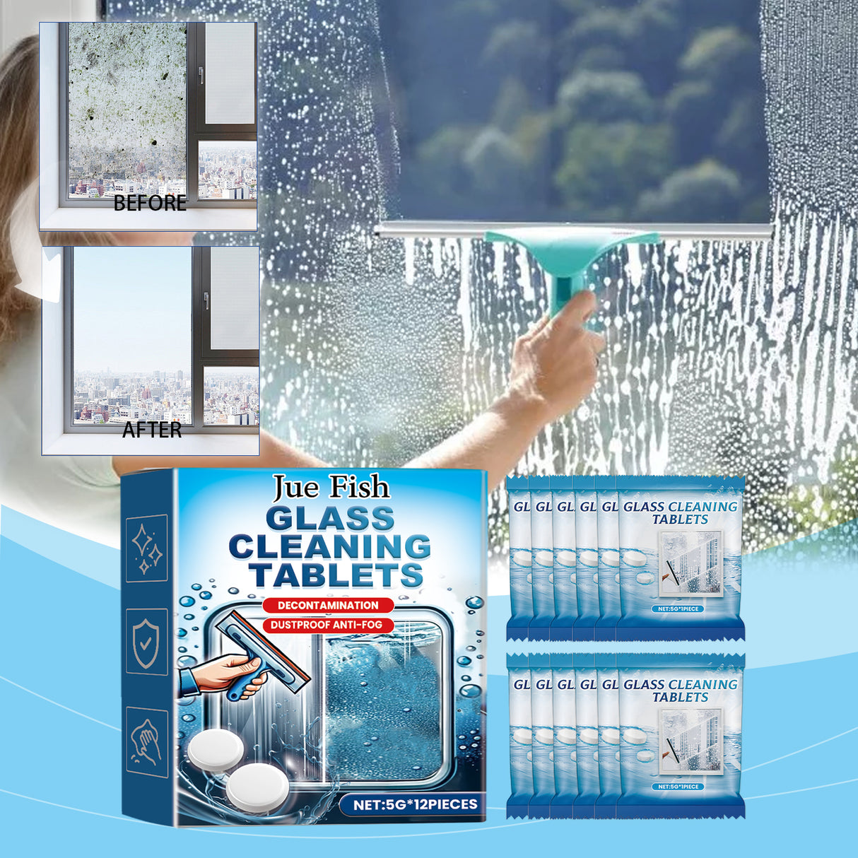 Glass Cleaning Effervescent Sheet, Door And Window Glass Scale Dust Stubborn Stains Clean Mirror Transparent - V.I.P Digital Presence