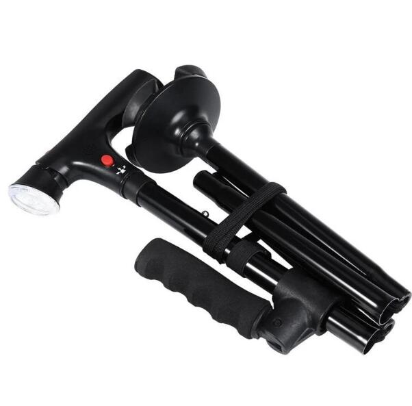 Bastón telescópico plegable con muleta LED, ligero y seguro, regalo para personas mayores.