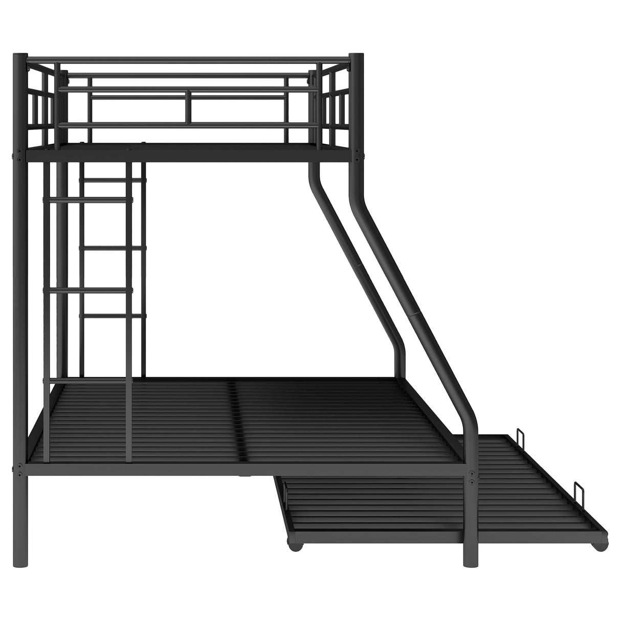 Twin over Full Bed with Sturdy Steel Frame Bunk Bed with Twin Size Trundle Two-Side Ladders Black