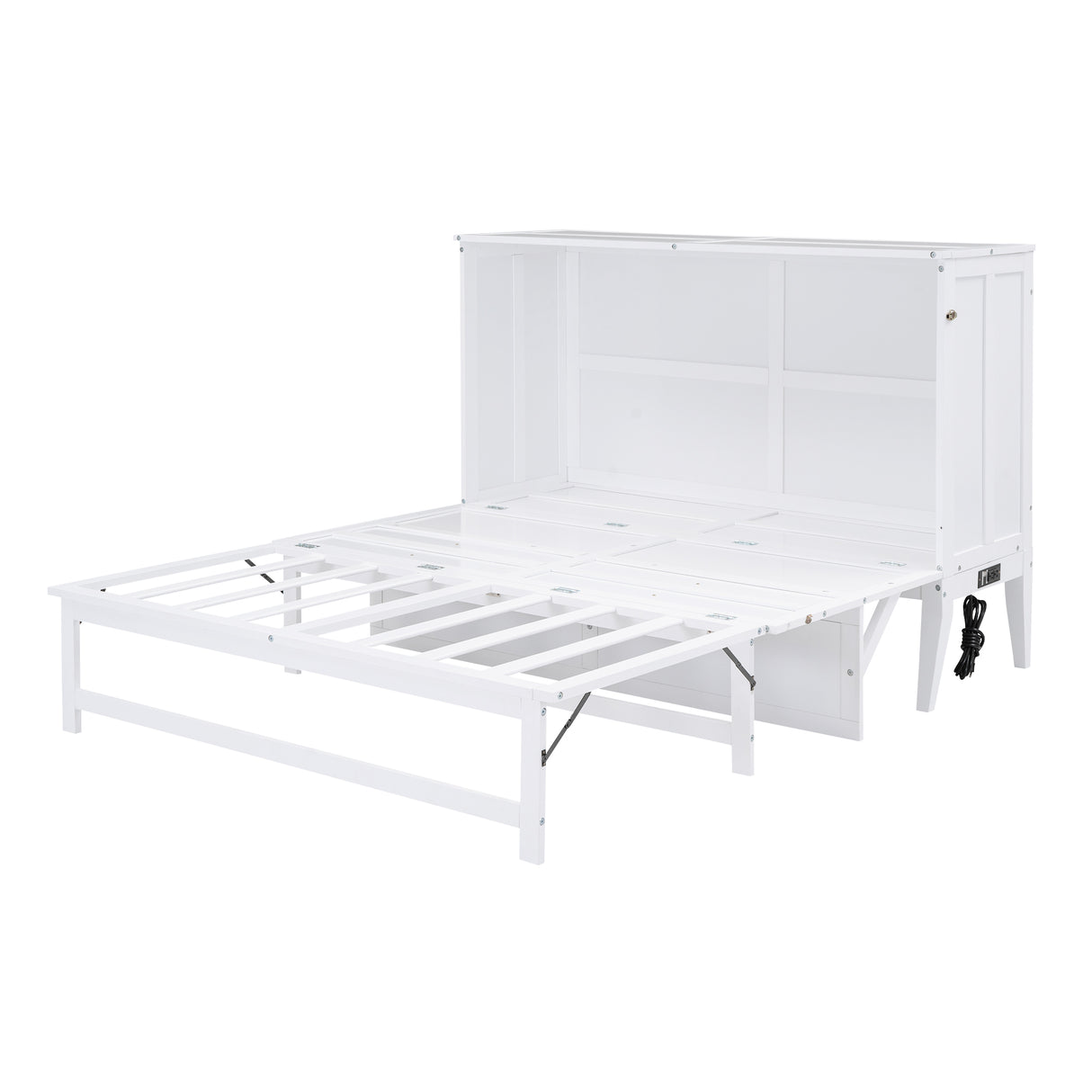 Queen Size Murphy Bed with Built-In Charging Station and a Shelf White