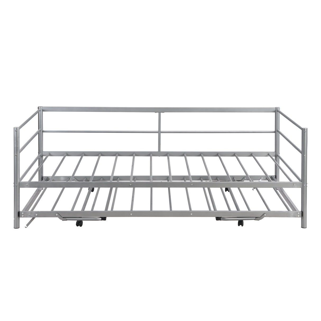Twin Size Metal Daybed with Adjustable Trundle Pop Up Trundle Silver