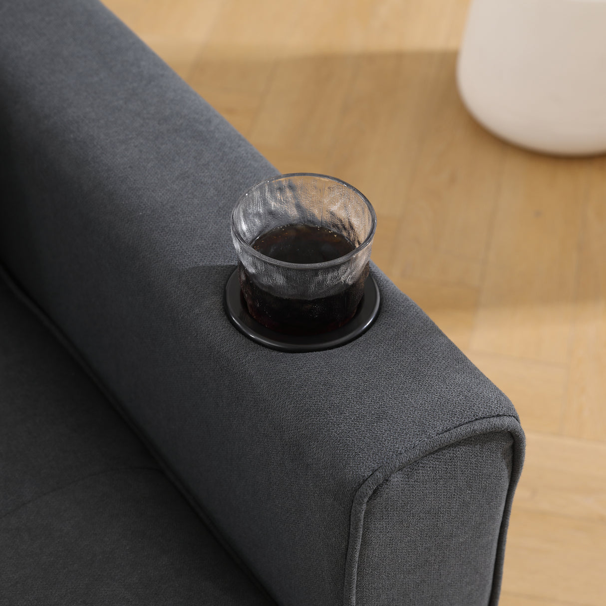 Three in one soft cushion cushion cushion sofa, folding mattress sofa bed, with side pockets and cup holder, dark gray - V.I.P Digital Presence