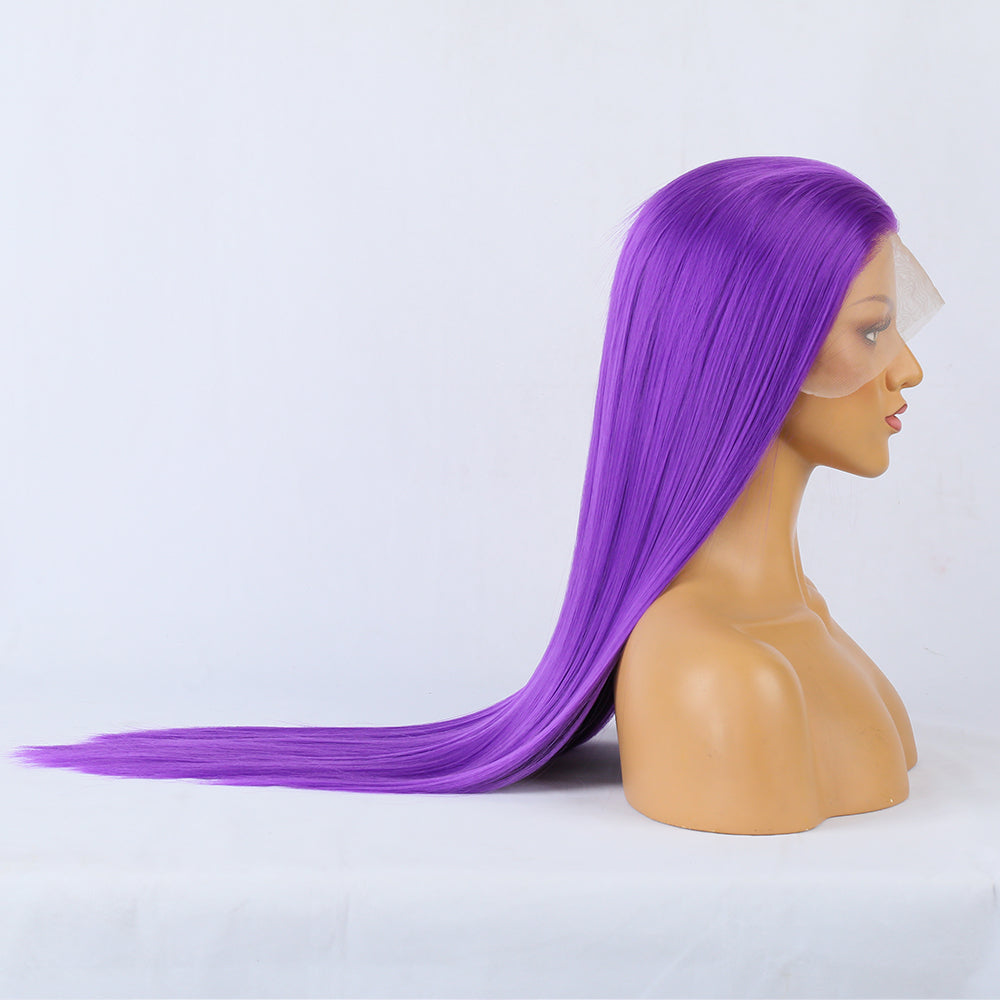 Natural Transition Wig Purple Chemical Fiber Front Lace Long Straight Hair Matte High Temperature Silk Headgear - V.I.P Digital Presence