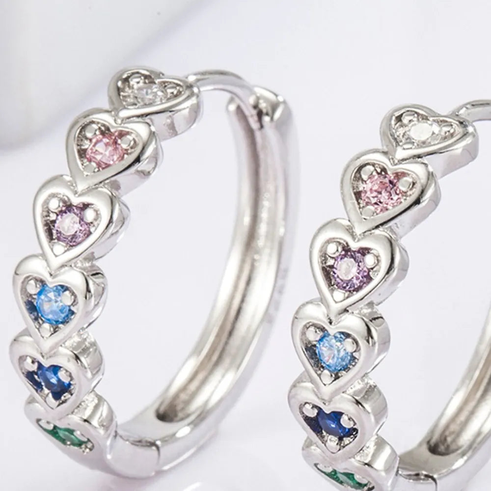 925 Sterling Silver Inlaid Zircon Heart Huggie Earrings - V.I.P Digital Presence