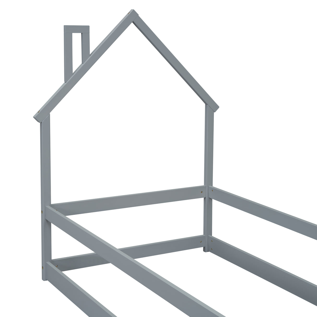 Twin Size Wood bed with House-shaped Headboard Floor bed with Fences,Grey - V.I.P Digital Presence