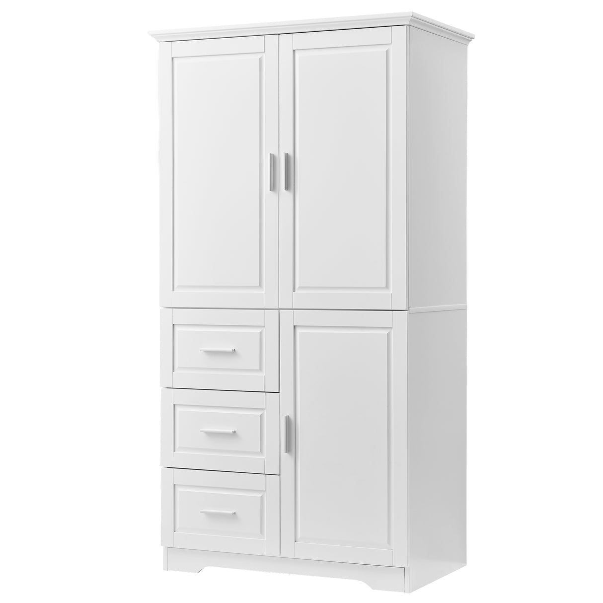 Tall and Wide Storage Cabinet with Doors for Bathroom/Office, Three Drawers, White - V.I.P Digital Presence