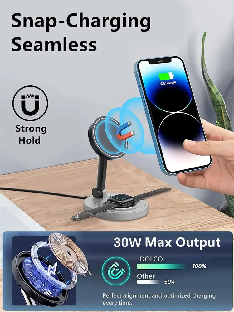 Magnetic wireless charger 3-in-1 adjustable folding wireless charger suitable for Apple phones watches headphones - V.I.P Digital Presence