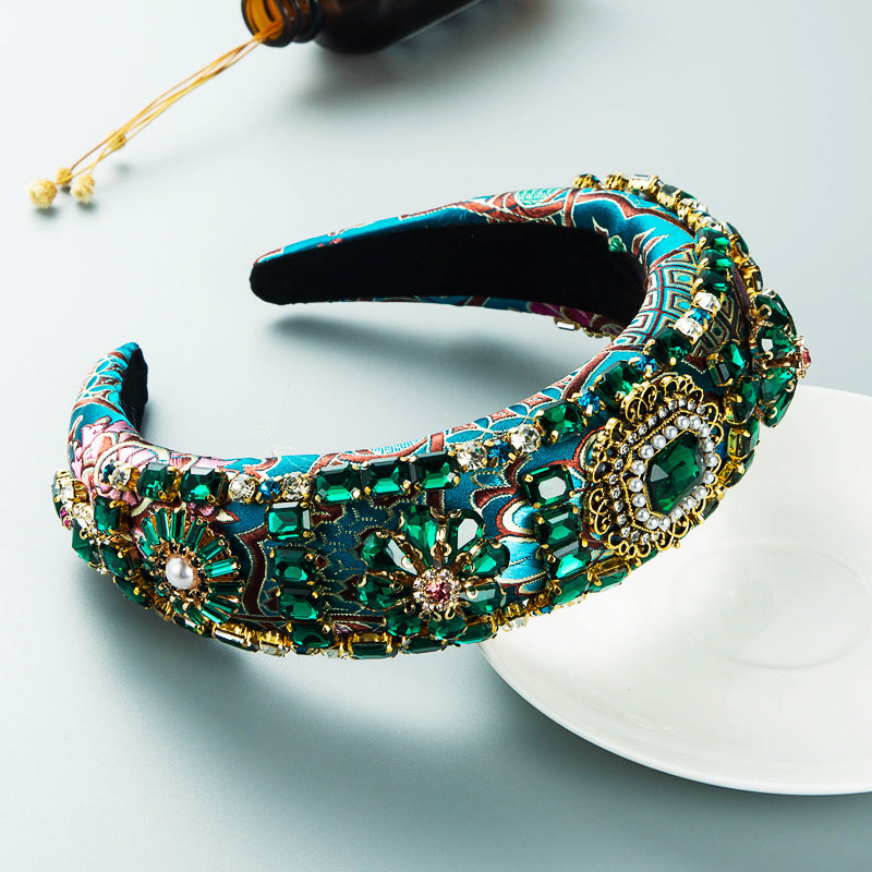 Hair Hoop Baroque Court Style Heavy Industry Full Drill Hoop Thickened Sponge Embroidery Wide-Brimmed Prom Hair Accessories - V.I.P Digital Presence