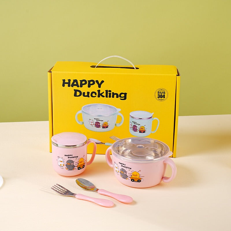 304 stainless steel children's tableware set cute baby food bowl stainless steel tableware children's water cup - V.I.P Digital Presence