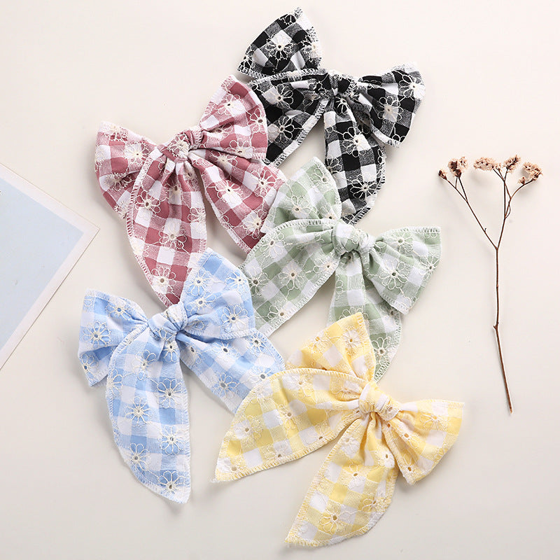 Children's Headwear Girl Plaid Cotton Embroidery Bow Hairpin Big Swallowtail Hairpin - V.I.P Digital Presence