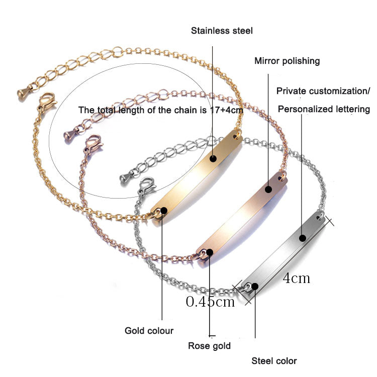 Stainless steel personalized engraved three color curved bracelet simple and personalized women's bracelet - V.I.P Digital Presence